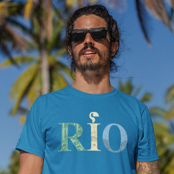 t-shirt coton bio homme Rio de Janeiro bleu