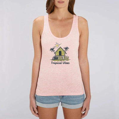 Le débardeur coton bio femme rose chiné Tropical Vibes